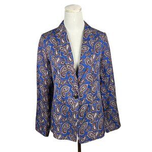Banana Republic Blazer Womens 6 Linen Blend Paisley Print Blue Burgundy Boho‎
